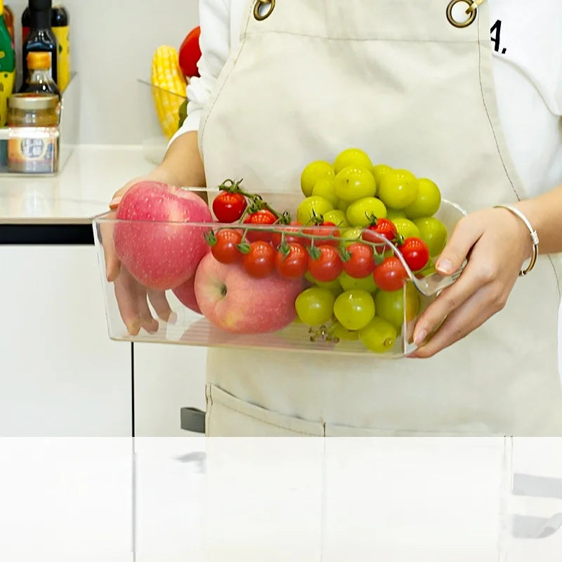 Caixa de armazenamento de geladeira transparente de grande capacidade, organizador de armário de alimentos de cozinha que economiza espaço, design fácil de puxar