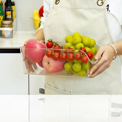 Caixa de armazenamento de geladeira transparente de grande capacidade, organizador de armário de alimentos de cozinha que economiza espaço, design fácil de puxar