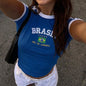 Camiseta brasil estética 90's colheita topos casual manga curta camiseta streetwear vintage y2k roupas