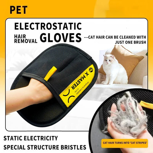 Luvas removedoras de pêlos de animais de estimação eletrostáticas para cães gatos, luva de aliciamento lavável reutilizável com escova de rolo de fiapos 2 em 1