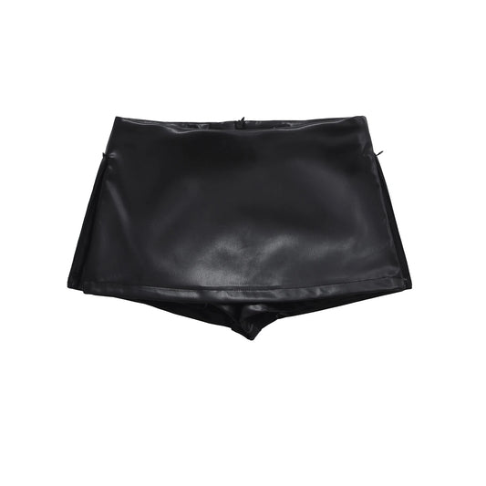 Mini saias pretas elegantes moda coreana saias de couro falso para mulher saias de cintura baixa saia de couro dividido com shorts marrom