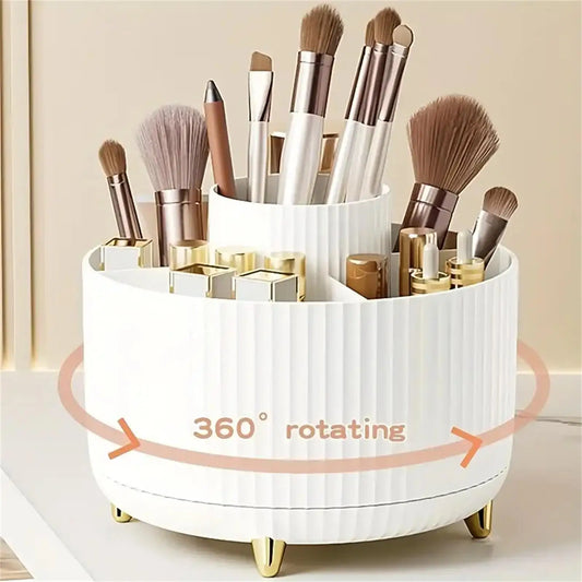 Organizador de maquiagem giratório 360°  - 1pc Plastic Cosmetic Storage with 5 Compartments - Multi-Functional Holder for Brushes