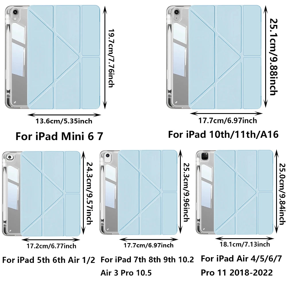 Capa para iPad 5 6 7 8 9 10 11 Air 11 13 inch /Mini 6th 7th gen /Pro 11 12.9 (3rd/4th/5th/6th gen), 3+Y Fold Crystal Clear Case