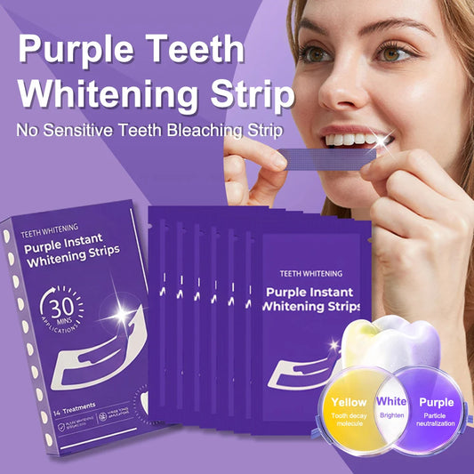 Tira Clareadora de Dentes Roxa Sem Sensibilidade Bleaching Strip Colour Corrector Instant Teeth Clean Strip,At-Home Teeth Whiter