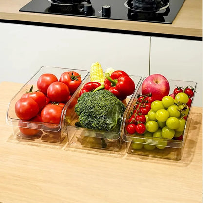 Caixa de armazenamento de geladeira transparente de grande capacidade, organizador de armário de alimentos de cozinha que economiza espaço, design fácil de puxar