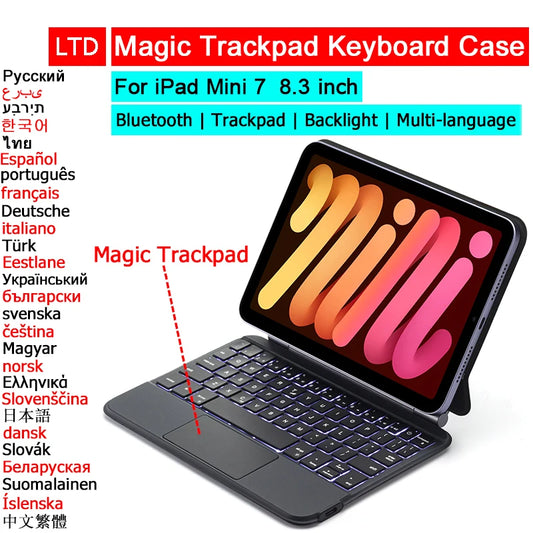 Capa teclado Bluetooth para iPad Mini 7 6 8.3 Tablet Case Russian Arabic Hebrew Spanish French Portuguese Thai Keyboard