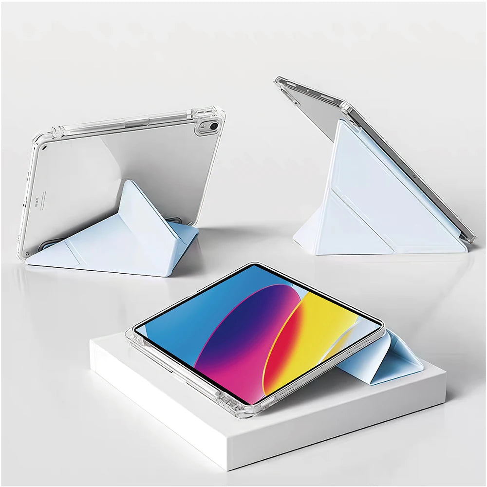 Capa para iPad 5 6 7 8 9 10 11 Air 11 13 inch /Mini 6th 7th gen /Pro 11 12.9 (3rd/4th/5th/6th gen), 3+Y Fold Crystal Clear Case