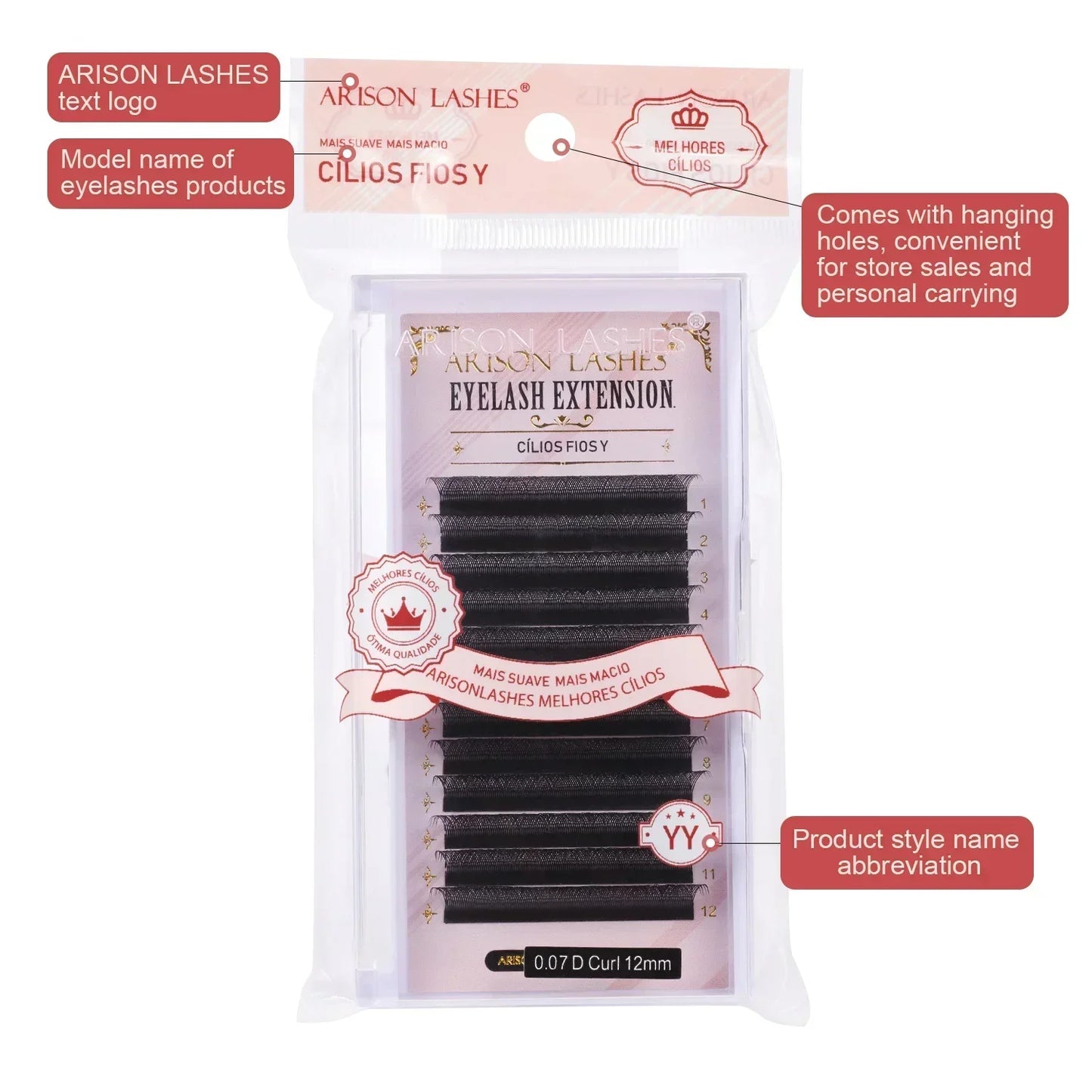 Kit Extensão Cílios ARISON YY W Shape Eyelashes, Premade Volume, Fino, Macio, Fino, Facilmente Enxertando Extensão, Brasileiro, Cilios W3D, W4D,W5D